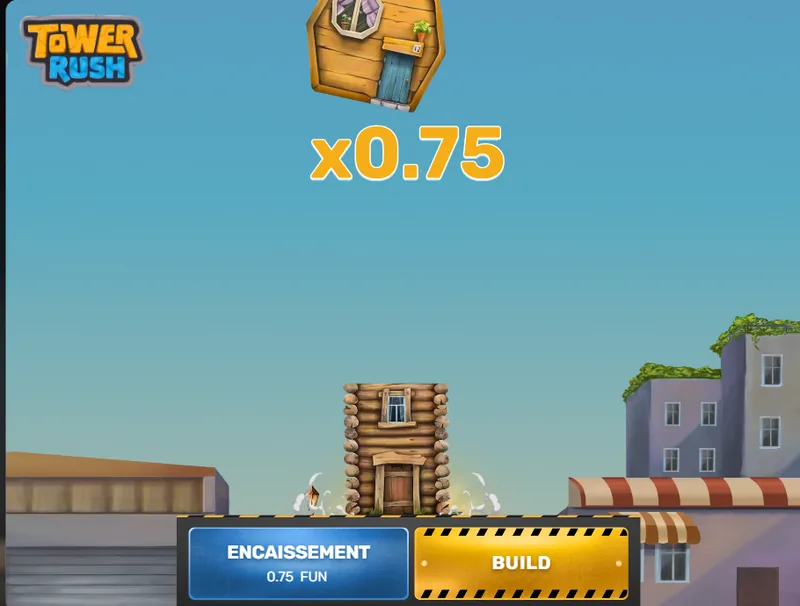Tower Rush : un étage vient d'être posé, le compteur affiche x0,75